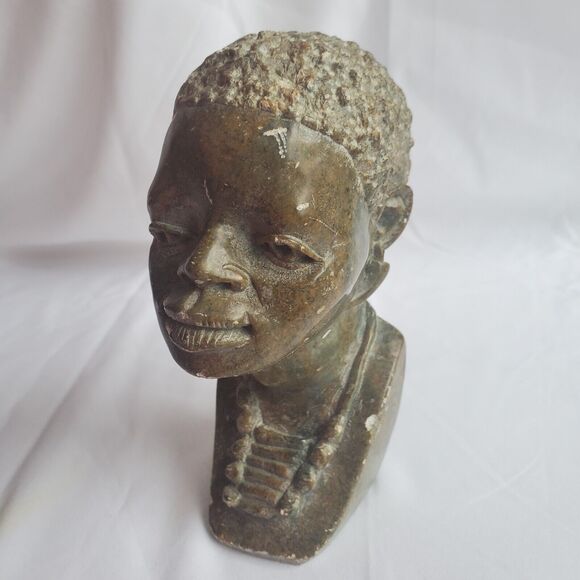 African Art 6" Stone Sculpture Female Bust Signed T Ndoro